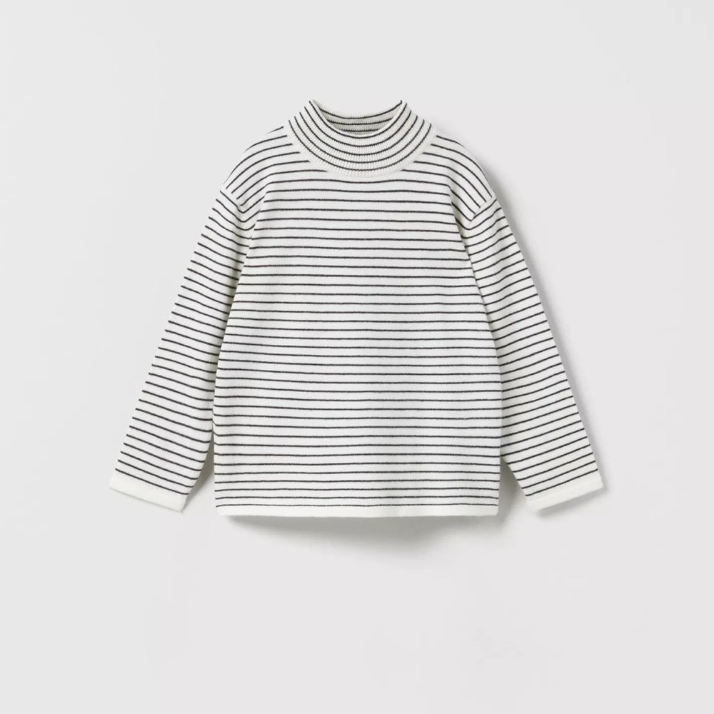 Zara White and Black Striped Kids Sweater